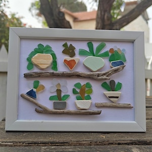 seaglass handmade plants picture art piece