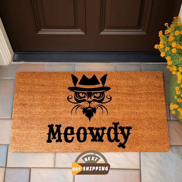 Meowdy Doormat, Funny Door Mat, Pet Lover Gift, Welcome Mat, Cowboy Kitty Doormat, Closing Gift, Cute Doormat, Cat Mom, Cat Doormat