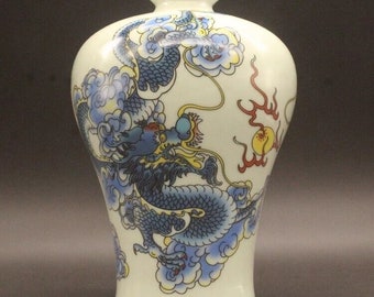 Chinese Qing Guangxu Famille Rose Porcelain Blue Dragon Pattern Vase 6.30 inch