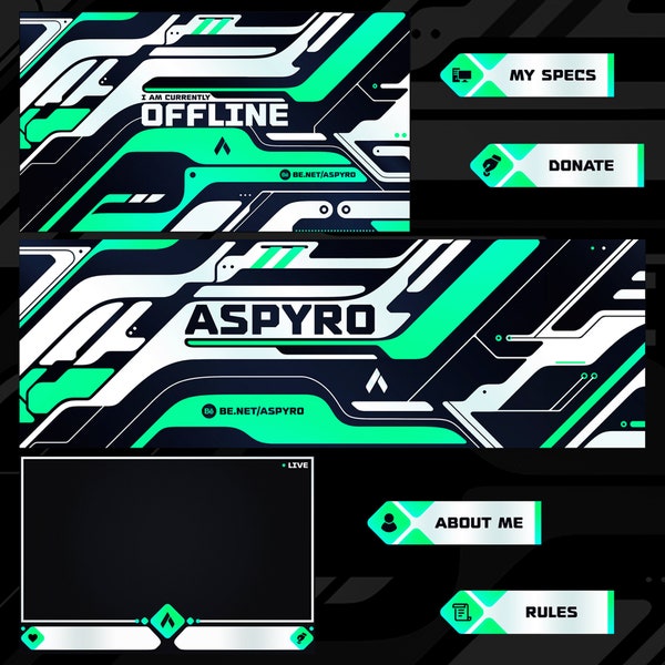 Stream Overlay Package Modern - Twitch Stream Screens -  Green and White Stream Overlay - Twitch Overlays - Stream Scenes - Overlays