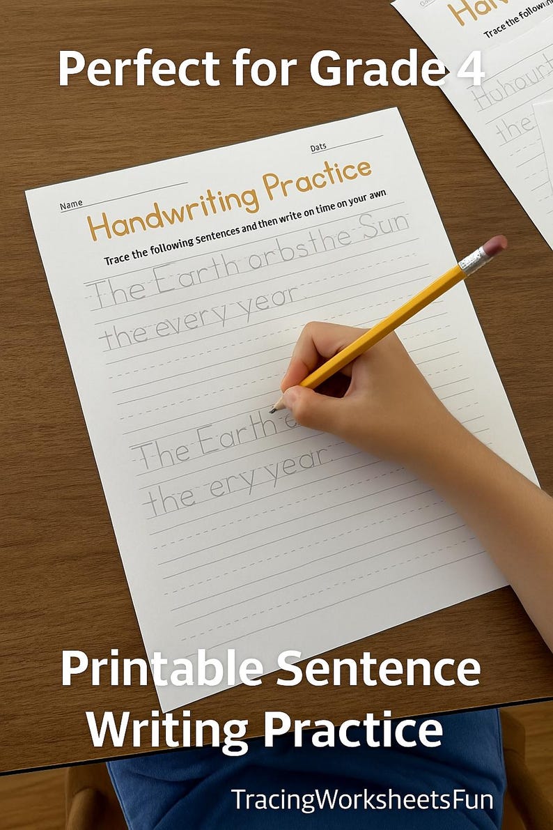 4th Grade Handwriting Practice Worksheets | Sentence Writing (PDF) - Etsy