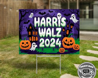 Harris Walz 2024 Halloween Yard Sign, Halloween Sign, Spooky Season, Pumpkin Decor, Halloween Gift, Spooky Gift, Yard Decor, Kamala Harris