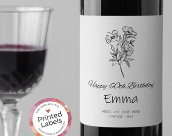 Happy 60th Birthday Wine Label, Custom Gift, Whiskey Label, Birthday Gift, Custom Wine Label, Birthday Party, Mini Champagne Label