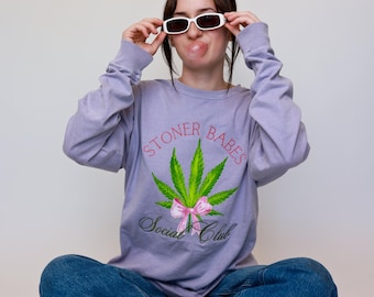 Stoner Babes® Social Club Embroidered Long Sleeve Tee – Dyed Ringspun Tee - Perfect Gift for Her!