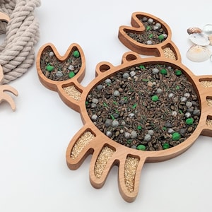 Sensory play tray, crab sensory bin tray, wood sensory boards, creative learning toys, montessori kids toys, loose parts play sensory toy