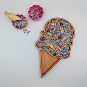 Sensory play tray, ice cream sensory bin tray, wood sensory boards, creative learning toys, montessori kids toys, tray for sensory play