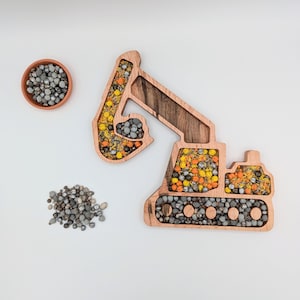 Sensory play tray, excavator sensory bin tray, construction sensory boards, flisat sensory, construction tray, kids sensory tray wood
