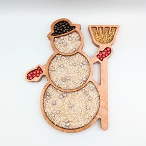 Sensory play tray, snowman sensory tray, holiday sensory bin, winter sensory play, winter sensory bin, flisat sensory, christmas wood tray