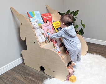 Montessori bookshelf unicorn, 0-6 months baby toys, 1-2 year old gifts, 2 year old girl gift 1 year old gift girl, animal bookshelf unique