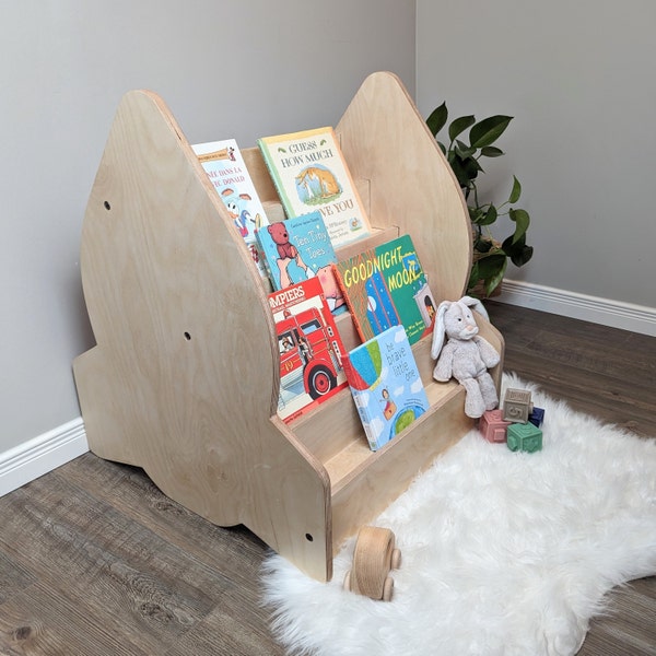 Kids bookshelf montessori, child bookshelf, wood bookshelf, space nursery theme, baby boy bookshelf, rocketship bookshelf, space bookshelf