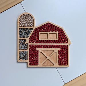 Barn Shaped Wood Sensory Tray for Farm Play and Learning