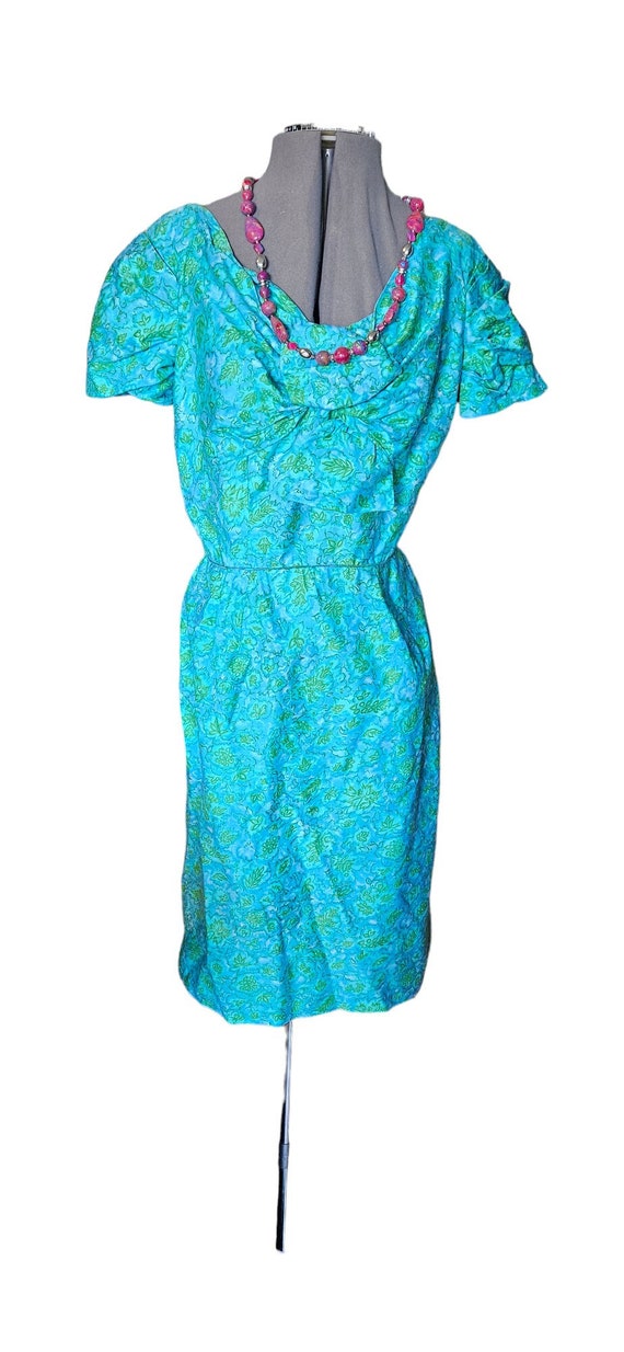 1950s Vintage Blue and Green Day Dress