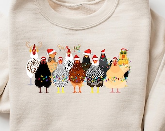 Сute Christmas Chickens Sweatshirt, Christmas Farm Animals Sweater, Womens Christmas Chicken Hoodie, Christmas Holiday Gifts