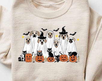 Camiseta retro cómoda y linda con diseño de fantasma para perro, sudadera con diseño de fantasma para perro, camiseta para amantes de los perros, regalo de Halloween, camiseta para perro de Halloween, camiseta de temporada espeluznante