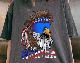 Camiseta retro cómoda con águila americana, camiseta americana con águila mullet, camiseta americana con águila, regalo del 4 de julio para mujer, camiseta roja, blanca y azul