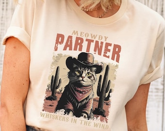 Cowboy Katzen-Shirt, lustiges Retro Western-Katzen-T-Shirt, Cowboy-Katzen-Rundhalsausschnitt, humorvolles Sweatshirt, Katzenliebhaber-Geschenk, Western-Outfits