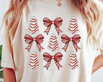 Christmas Coquette Bow Shirt, Christmas Tree Cake Sweatshirt, Christmas Gifts, Aesthetic Christmas Tshirt, Girly Christmas Graphic Tee