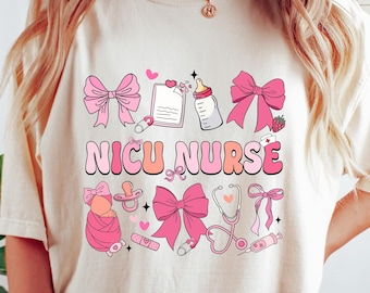 Nicu Nurse T-shirt, Registered Nurse Shirt, Coquette Bow Nurse Sweatshirt, Retro Nurse Gift, Neonatal Intensive Care Unit Nurse Crewneck