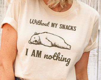 Camisa divertida Retro Comfort, sin mis bocadillos no soy nada, camisa de meme estético, camisa de oso retro, camisa de refranes divertidos, camisetas de meme