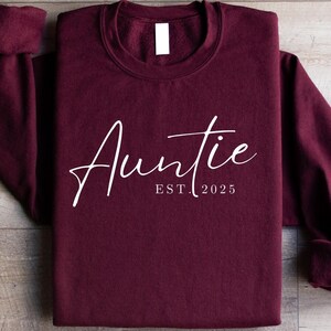 Sudadera con la frase "Tía Est", linda camiseta de tía con cuello redondo, divertida camiseta de tía, jersey de tía, camiseta de hermana, regalo para revelar la tía, regalo de cumpleaños de tía