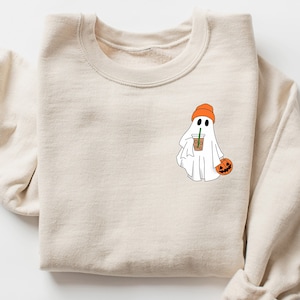 Little Ghost Ice Coffee Sweatshirt, Ghost Sweatshirt, Halloween Gift, Cute Ghost Shirt, Cozy Halloween Crewneck