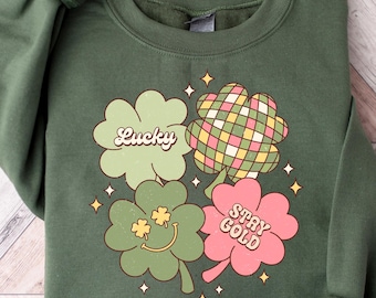 Bluza Retro Comfort, Zabawna koszulka z koniczyną, Koszulka na Dzień Świętego Patryka, Koszulka Stay Gold Lucky Irish, Zabawny prezent na Dzień Świętego Patryka, Bluza z kapturem Clover
