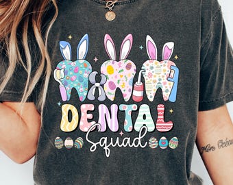 Koszulka wielkanocna Bunny Dental Squad, koszulka wielkanocna asystenta higienistki stomatologicznej, bluza retro wielkanocna dentysty, prezent wielkanocny dla dentysty