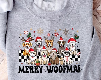 Dog Christmas Sweatshirt, Merry Woofmas Tshirt, Dog Lover Shirt, Dog Lover Christmas Gift, Christmas Dog Shirt, Christmas Lights Sweater