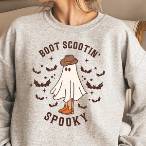 Retro Boot Scootin Spooky Sweatshirt, Halloween Tshirt, Western Ghost Sweater, Cowboy Halloween Shirt, Cute Spooky Shirt, Halloween Gift