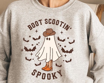 Moletom assustador Retro Boot Scootin, camiseta de Halloween, suéter de fantasma ocidental, camisa de cowboy de Halloween, camisa assustadora fofa, presente de Halloween