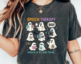 SLP Halloween Shirt, Speech Therapy Halloween Tshirt, Spooky SLP Tee, Funny Ghost SLP Sweatshirt, Speech Therapist Gift, Halloween Crewneck