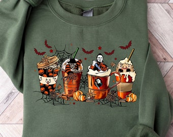 Halloween Kaffeetassen Sweatshirt, gruselige Saison Tshirt, Halloween Geschenk, Schädel Kaffeetasse Rundhalsausschnitt, Skelett Halloween Sweatshirt