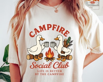 Retro Silly Goose campingshirt, comfort campingshirt, natuurliefhebber T-shirt, cadeau voor camper, zomert-shirt, kampvuur Social Club-T-shirt