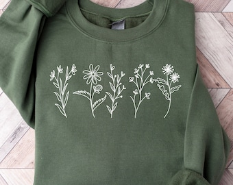 Retro Komfort Wildblumen Shirt, Cottagecore Shirt mit Blumenmuster, Botanisches Shirt, Blumen Shirt, Natur Shirt, Wildblumen Shirt, Wilde Blume Shirt