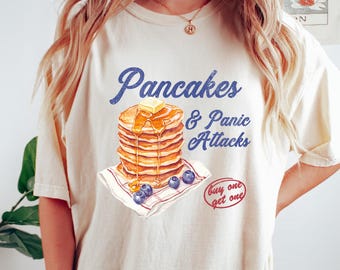 Shirt pannenkoeken en paniekaanvallen, geestelijke gezondheid ronde hals, vrouwen mentale angst sweater, T-shirt grafische pannenkoeken, pannenkoekenliefhebber humor cadeau