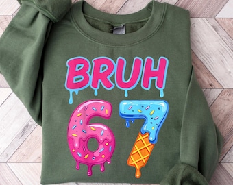 67 Drip Ice Cream Sweatshirt, 67 Birthday Shirt, Funny Meme Tee, Ice Cream Drip Number Tshirt, Gen Alpha Saying Sweater, Birthday Humor Gift