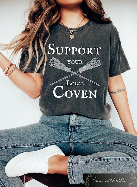 Retro Comfort Support Your Local Coven Tshirt, Halloween Tee, Witch Sweatshirt, Halloween Gift, Witchy Aesthetic Sweater, Witchcraft T-Shirt
