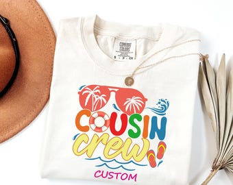 Comfort Colors® Cousin Crew zomershirts voor kinderen en volwassenen, neon strandvakantie top, preppy gestreept T-shirt, zomer strand T-shirt, op maat gemaakt