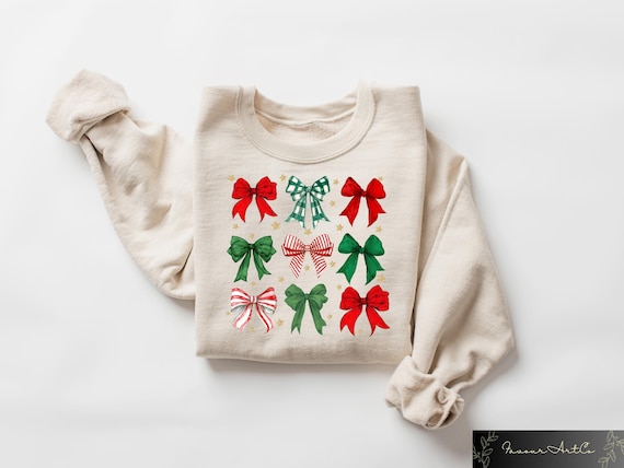 Coquette Christmas Bow Sweatshirt, Christmas Coquette Sweater, Xmas Holiday Crewneck, Funny Christmas Gifts, Womens Christmas Shirts