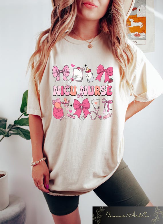 Nicu Nurse T-shirt, Registered Nurse Shirt, Coquette Bow Nurse Sweatshirt, Retro Nurse Gift, Neonatal Intensive Care Unit Nurse Crewneck