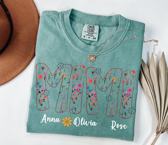 Comfort Colors Personalized Mimi Shirt With Grandkids Names, Floral Mimi T-Shirt, Mimi Gifts, Mother's Day Apparel, Custom Names Outfit