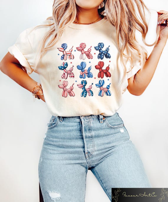 Funny 4th Of July Balloon Dog T-shirt, Patriotic Dog Mom Shirt, Kids 4th Of July Gift, Independence Day Crewneck, American Flag Shirt