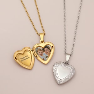 Custom Silver Heart Locket Necklace with Photo, Vintage Locket Necklace, Sibling, Best Friend, Personalized gift for her, mom gift