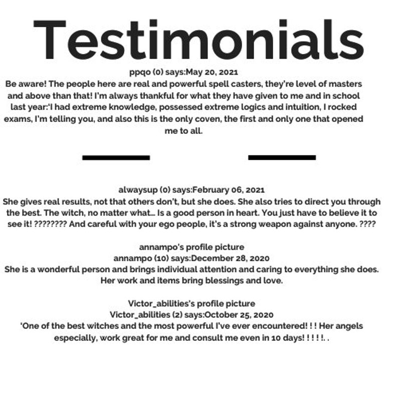 May include: Image of a page titled "Testimonials" with customer reviews. The reviews are from various dates and include positive feedback about the services provided. The text is in black font on a white background.