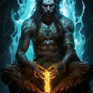 Dark Egyptian emperor male Immortal empowers wish granter power love,  plus Charged Digital Artwork