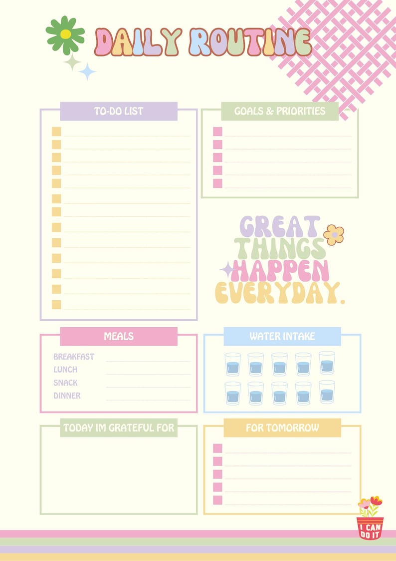 Printable Routine Cute Daily Routine Planner Printable, Cute Simple Aesthetic PDF, Daily ...