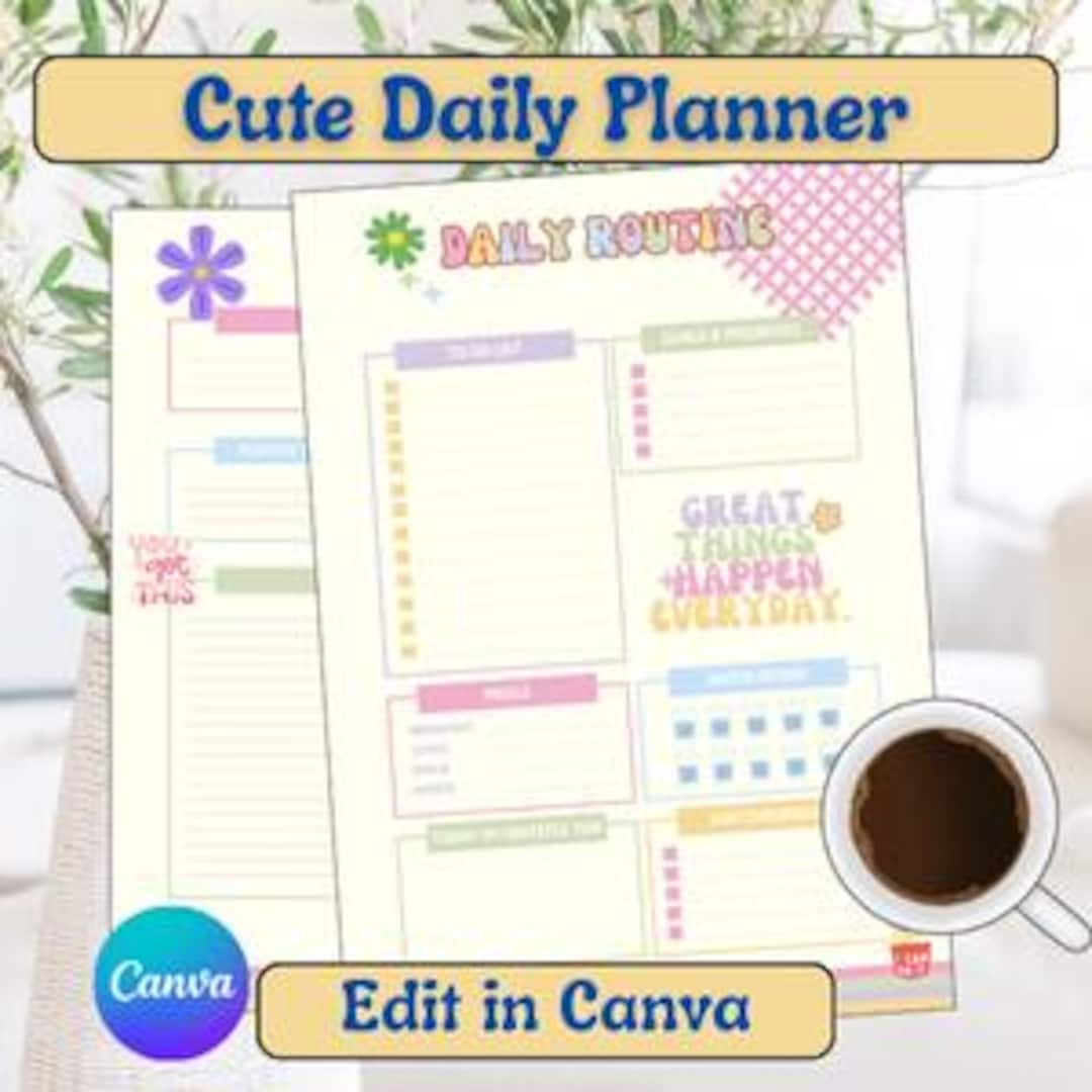Cute Routine Design Daily Routine Planner Printable, Cute Simple Aesthetic PDF, Daily ...
