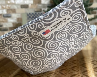Bowl Cozy, Microwaveable, For Hot or Cold Foods, Cozies, Bowl Holder, Gray, White Swirls
