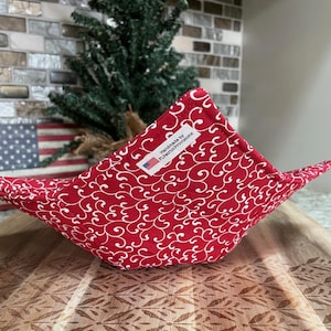 Bowl Cozy, Microwaveable, For Hot or Cold Foods, Patriotic Cozies, Bowl Holder, Pot Holder, USA, America, Red Scrolls