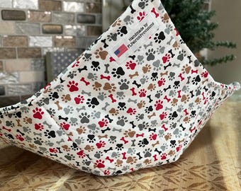 Bowl Cozy, Microwaveable, For Hot or Cold Foods, Bowl Holder, Pot Holder, USA, America, Dog Print, Dog Bones